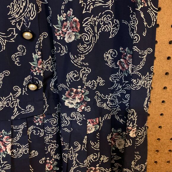 Vintage Dress 80s Victoria Ashley Lace Collar Button Front Floral Drop Waist - Picture 11 of 11